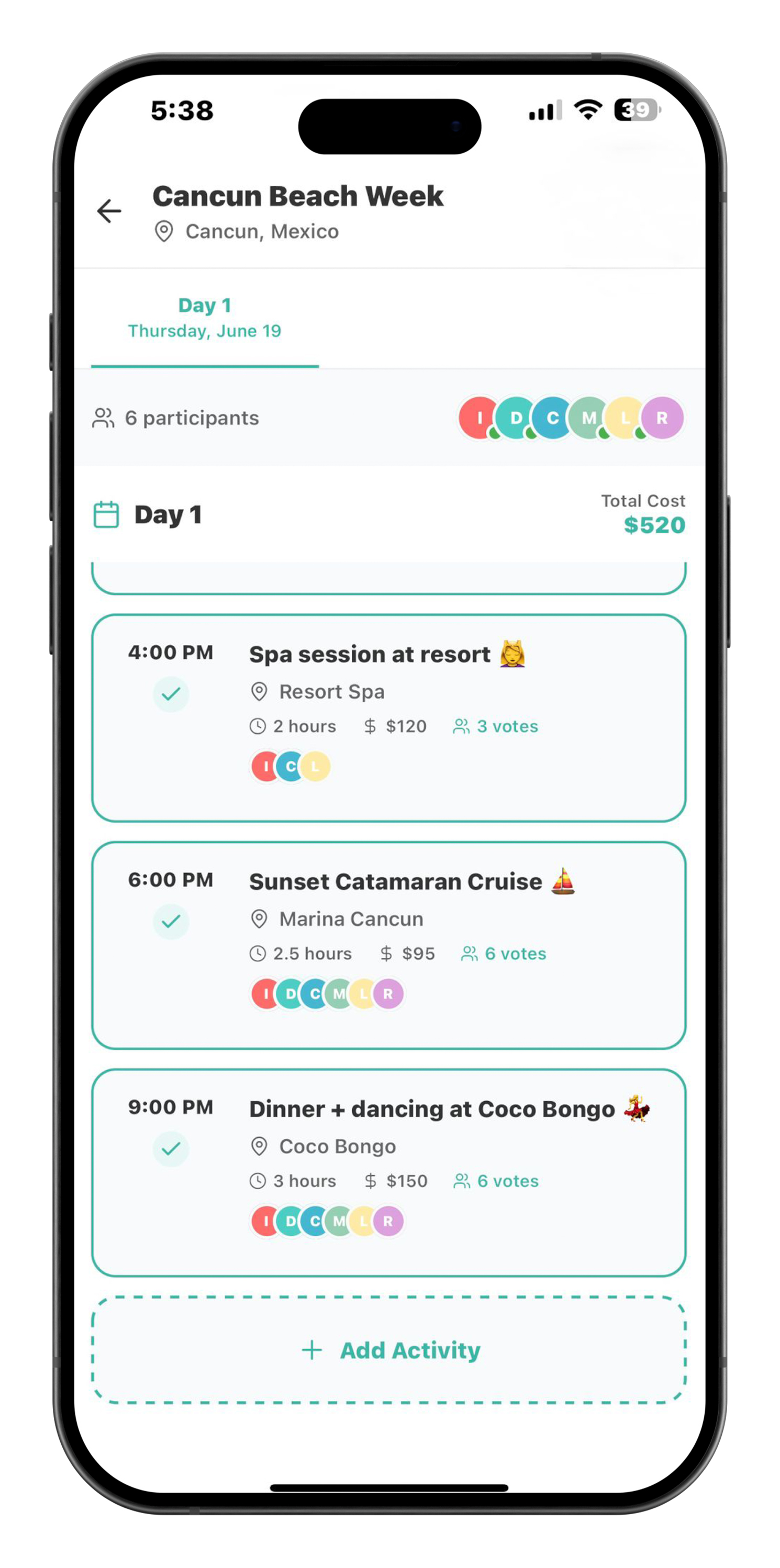 Cancun Day 1 evening: Spa session, sunset catamaran cruise, and dinner + dancing at Coco Bongo